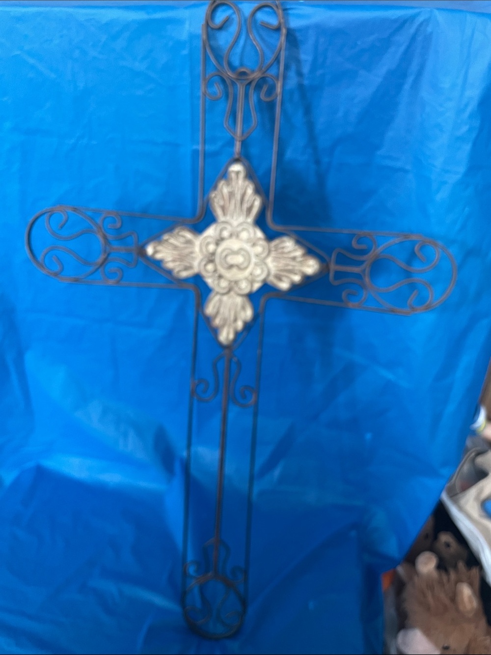 Hobby Lobby Metal Scroll Wall Cross in Brown and Cream